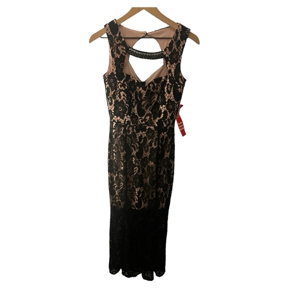 Enfocus Lace Maxi Dress Formal Evening Party Cutout Back Black Beige Size 6 - Picture 2 of 12